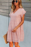 V Neck Ruffled Hem Printed Mini Dress