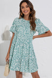 Floral Print Ruffled Round Neck Casual Dress