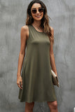 Round Neck Solid Color Casual Sleeveless Mini Dress