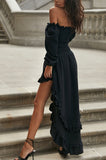 Smocked Crop Top High Low Maxi Skirt Set - Fashiondia