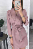 Florcoo Solid Color Long Sleeve Suit Collar Mini Dresses(4 Colors)