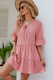 Solid Color Ruffled Hem Casual Dress