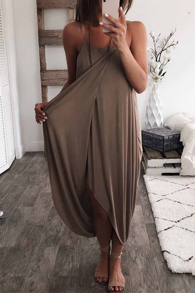 Florcoo Solid Color Knitted Loose And Irregular Midi Dress(3 Colors) - Fashionpara