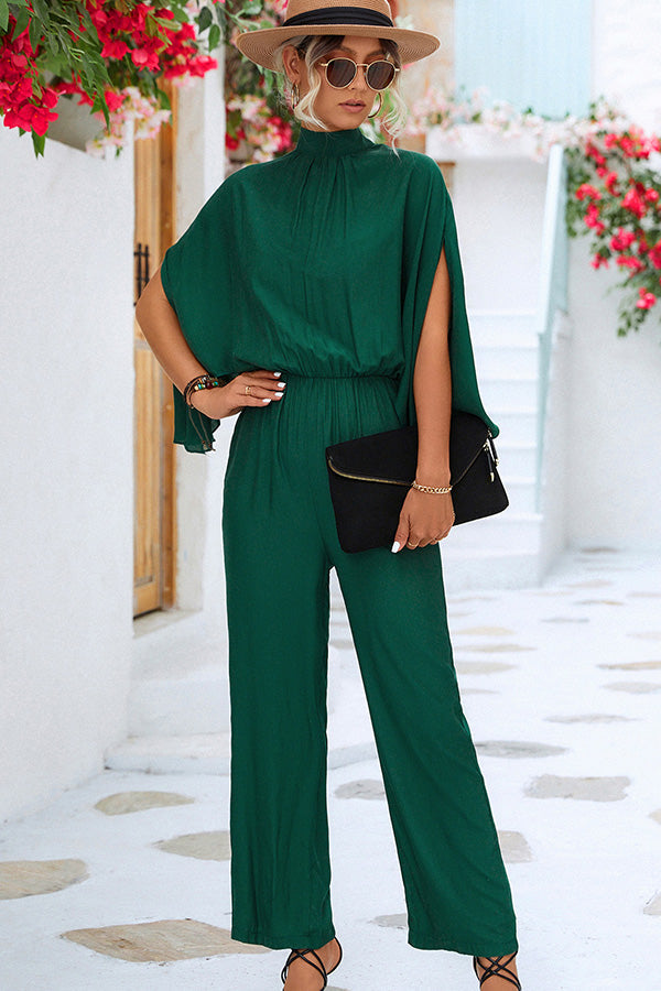 Pleated Solid Color High Waist Jumpsuit - Fashionpara