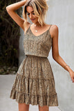 Ruffled Thin Straps Mini Length Printed Dress