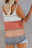 V  Neck Sleeveless  Hollow Out Color Stripes Knit Vest（2 Colors）