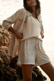 Sequin Drawstring Shorts - Fashiondia