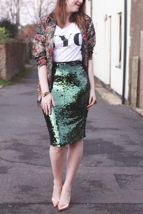 Sequin Pencil Skirt - Fashionpara