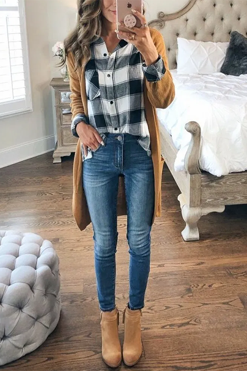 Versatile Button Plaid Pockets Shirt - Fashionpara