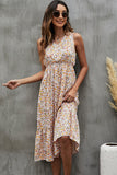 Floral Print V Neck Ruffle Hem Sleeveless Dress