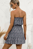 Floral Print Tie Waist Strapless Mini Length Dress