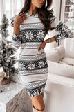 Florcoo White Print Long Sleeves Mini Dress