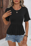 Solid Color Ruffle Sleeve Casual Tops