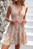 V Neck Floral Print Ruffle Hem Mini Dress