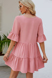 Solid Color Ruffled Hem Casual Dress
