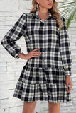 Florcoo Plaid Shirt Long Sleeve Single Dress