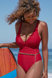Solid Criss Cross Back One Piece Swimsuit