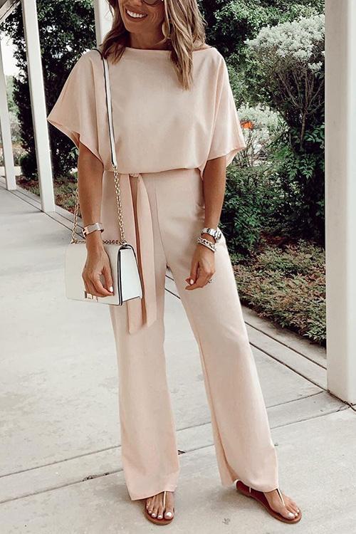 Short Sleeve Knot Jumpsuit - Fashionpara