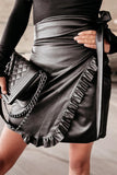 Ruffles Knot Pu Skirts