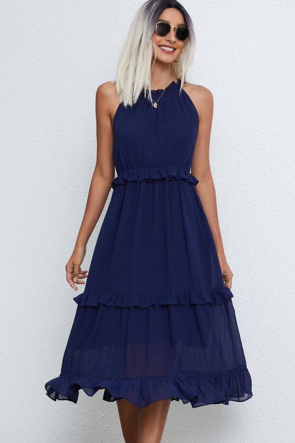 Solid Color Halter Neck Sleeveless Maxi Dress - Fashionpara