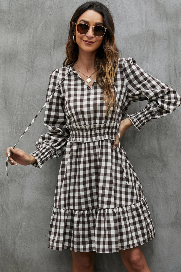 Fashion Plaid Print Rulle Hem Mini Dress - Fashionpara
