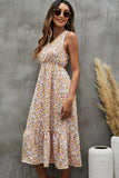 Floral Print V Neck Ruffle Hem Sleeveless Dress