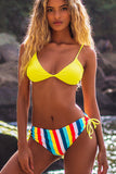 Yellow and Striped Drawstring Side Bikini Set