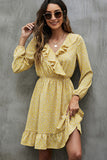 V Neck Floral Print Ruffled Mini Dress