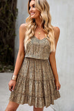 Ruffled Thin Straps Mini Length Printed Dress