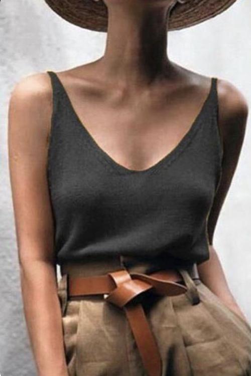 Solid Knit Slip Top - Fashionpara