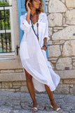 V Neck Pockets Slit Caftan Dress - Fashiondia