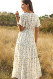 Floral Print Deep V Neck Casual Dress