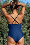Deep V Neck Mesh Patchwork One Piece Swimsuit