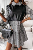 Florcoo Shirt skirt and leather stitching Mini Dress