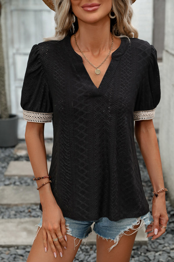 Solid Color Patchwork Short Sleeve Casual Tops - Fashionpara