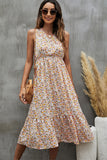 Floral Print V Neck Ruffle Hem Sleeveless Dress