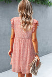 Ruffled Flower Print V Neck Cusual Dress