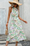 Fashion Print Knot Waist Ruffle Sleeveless Dress