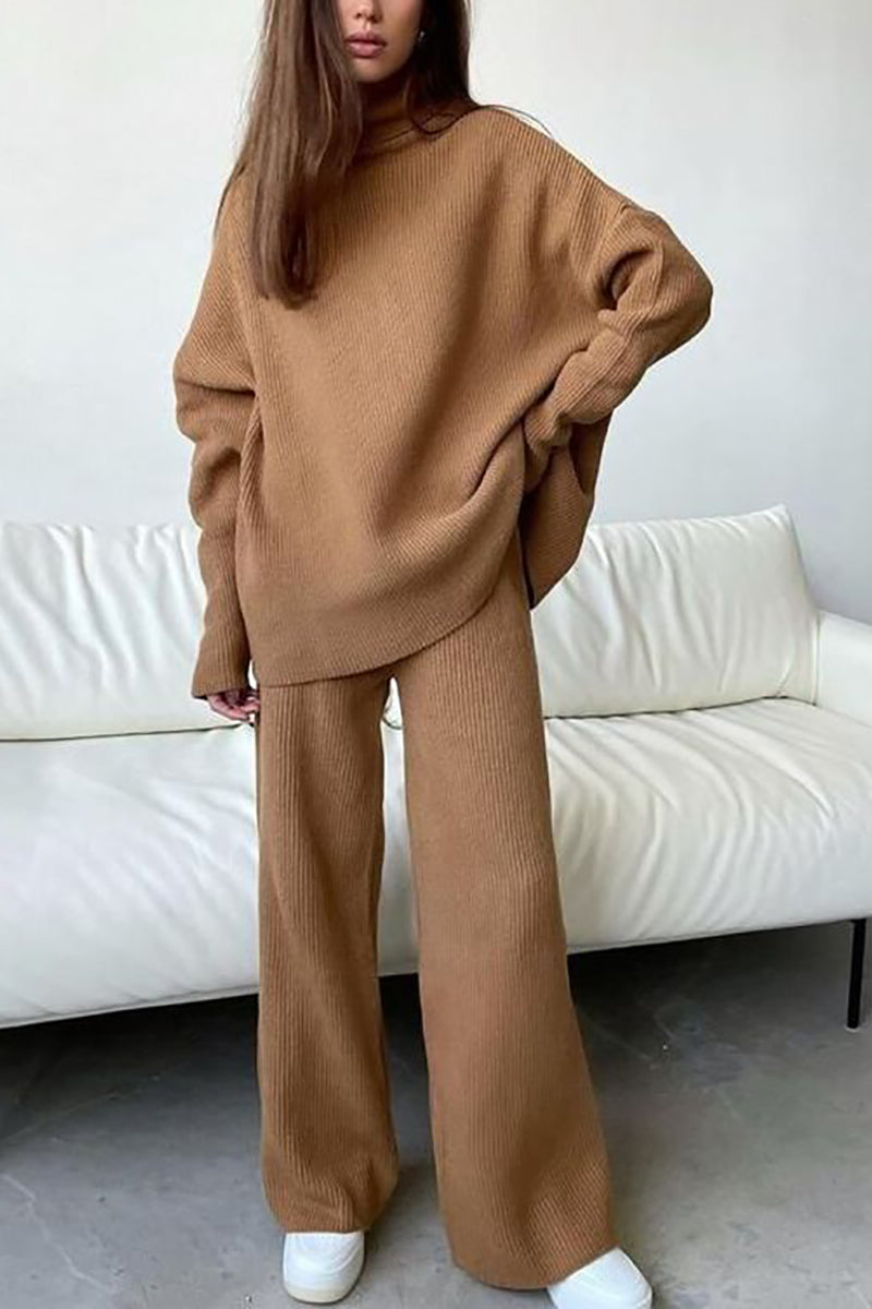 Keep Loungin High Collar Sweater Pants Set - Fashionpara