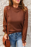 Lace Raglan Sleeeve Waffle Knit Top
