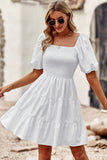 Solid Color Ruffle Hem Short sleeve Dress
