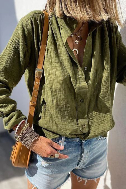 Button Turndown Collar Blouse - Fashionpara