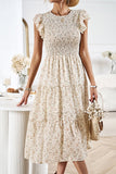 Floral Print Smocked Round Neck Casual Dress