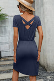 Round Neck Solid Color Casual Mini Dress