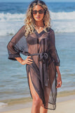 V Neck Solid Color Swimwear Cover Up