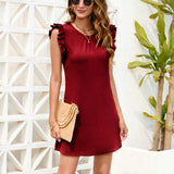 Solid Color Smocked Frill Casual Mini Dress