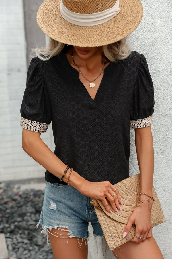 Solid Color Patchwork Short Sleeve Casual Tops - Fashionpara