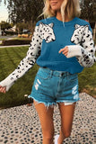 Snow Leopard Patchwork Blue Sweater