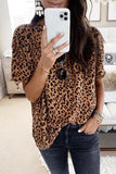 O Neck Daily Basic Leopard Print Brown T-shirt