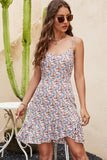 Fashion Floral Print Frill Sleeveless Casual Dress